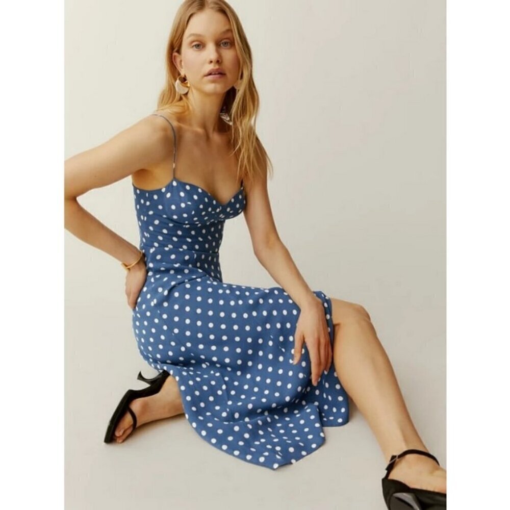 💕REFORMATION💕 Juliette Dress ~ Lazuli Blue Polka Dot Print 6